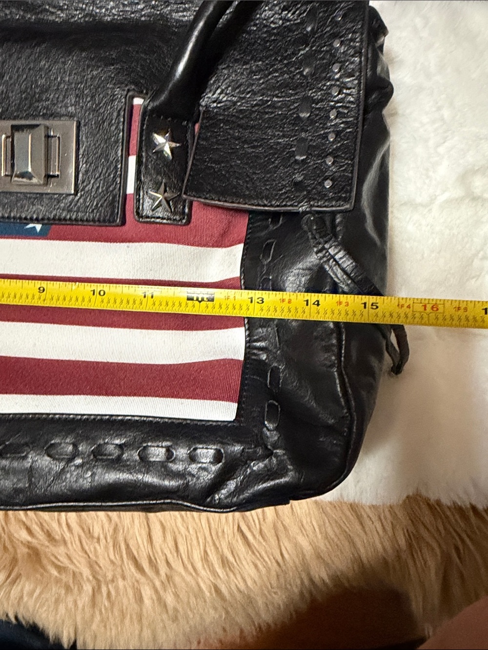 Aimee Kestenberg Black Leather American Flag Tote Bag Studded Satchel Handbag - Picture 13 of 13